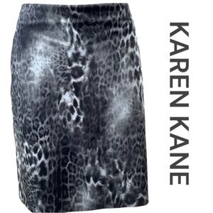 KAREN KANE Microsuede Animal Print Skirt, Hidden Rear Zip, Lined, Size 12.